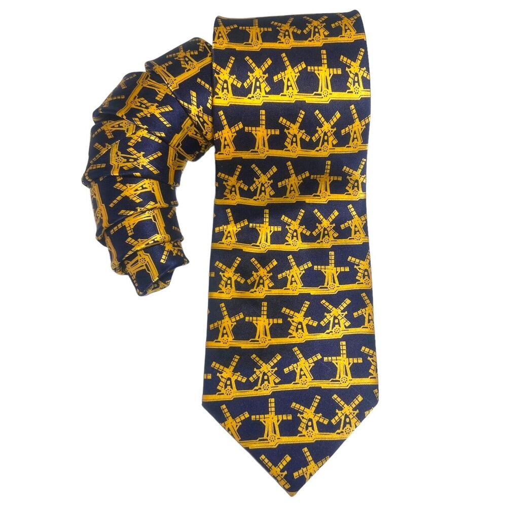 Robin Ruth Men's Fashionable Silk Necktie Tie Blue Yellow Mill 57x4" Rustic Farm